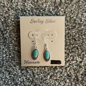 Sterling Silver Marcasite Earrings with Turquoise Accent